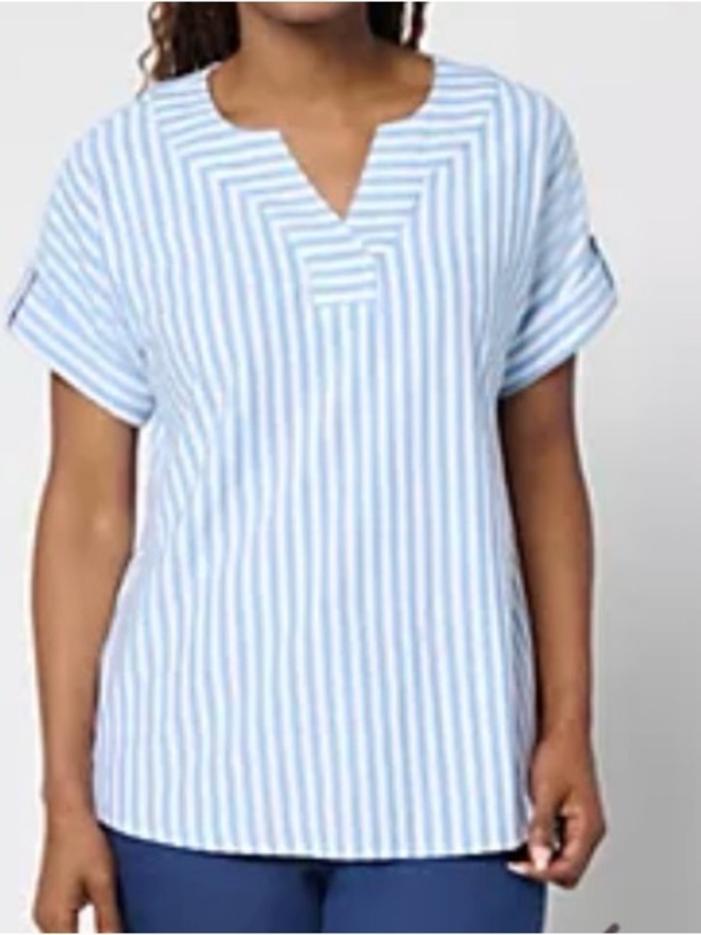 Denim & Co. Favorite Jersey Dolman Sleeve Split Neck Striped Top / Plus size 4X